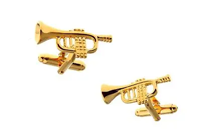 Trumpet Jazz Music Pair Cufflinks Wedding Groom Fancy Gift Box & Polishing Cloth • $17.76
