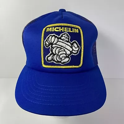 Vintage Michelin Man Tire Trucker Hat Mesh Snapback Blue With Spell Out Patch • $24.99