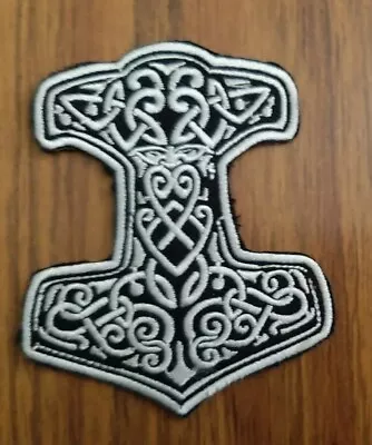 Mjolnir Thors Hammer Sew Or Iron On Patch Viking Pagan Norse Vest Applique  • £1.95