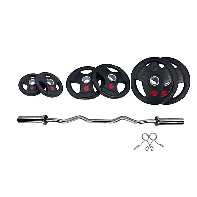 60kg Tri Grip Rubber Weight Plate Set With 1.2m EZ Curl Bar • $456