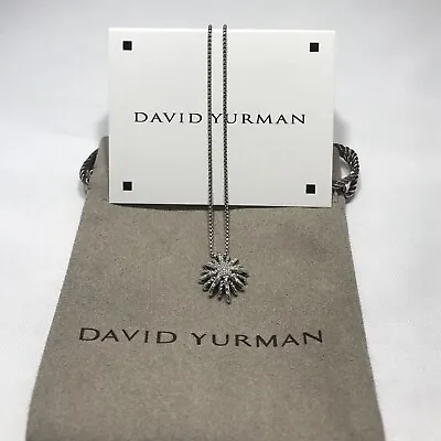 David Yurman Sterling Silver Small Pendant 16mm Starburst Diamond Chain Necklace • $424