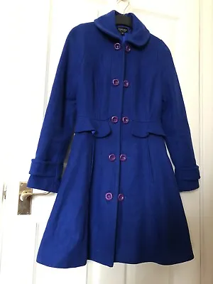£75 • Buy Topshop💙Ladies Princess Riding Coat Size 8 Cobalt Blue (80% Wool) Vintage Style