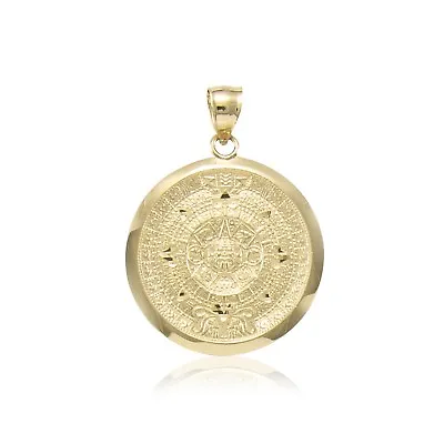 $142.11 • Buy 10K Solid Yellow Gold Aztec Calendar Pendant - Sun Round Medal Necklace Charm