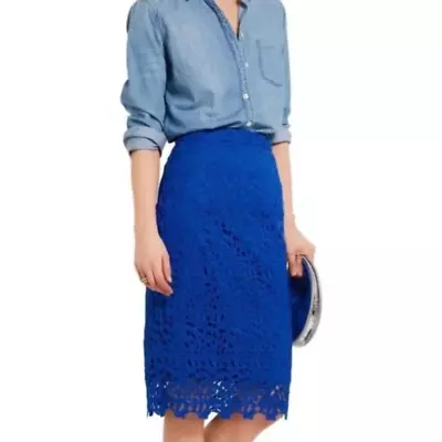 J. Crew Collection Guipure Floral Lace Midi Pencil Skirt In Royal Blue Size 4 • $44.95