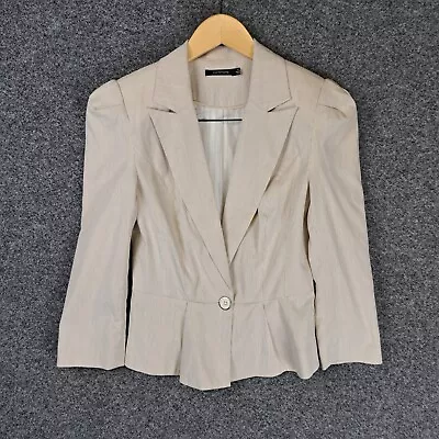 Portmans Womens Blazer Jacket Size 8 Striped Peplum Stretch Career Corproate • $29.95