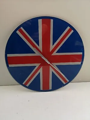 Union Jack Flag Glass Wall Clock - 35cm Diameter • £15