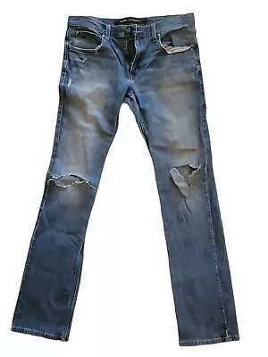 MARC ANTHONY Mens Jeans Sz 33 34 Straight Leg Ripped Distressed Medium Wash  • $19.99