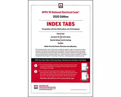 NFPA 70 2020 National Electrical Code (NEC) Or Handbook Self-Adhesive Index Tab • $19.99