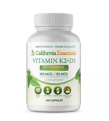 $29.95 • Buy Vitamin K2 + VIT D3 5000 IU With BioPerine For Maximum Absorption (240 Capsule)