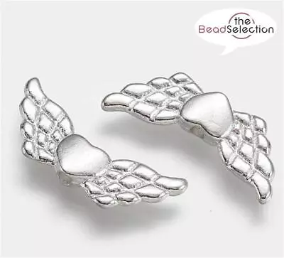 10 HEART ANGEL WINGS CHARMS PENDANTS BRIGHT TIBETAN SILVER 22mm TOP QUALITY C34 • £2.89