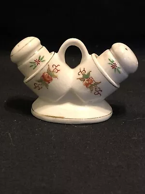 Vintage Porcelain Made In Occupied Japan Salt And Pepper Shakers& Matching Caddy • $5