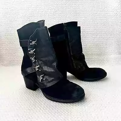 Miz Mooz Black Suede Leather Tulia Twisted Metal Knot Buckles Heeled Boots 41 • $99.99