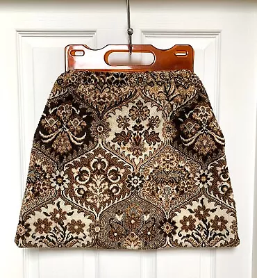 Vintage 1970s Large Handmade Carpet Tapestry Bag Handbag Craft Perspex Handles • £22