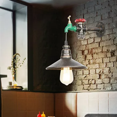 Vintage Water Pipe Lamp Industrial Iron Lampshade Indoor Decor Steampunk Sconce • $27.68