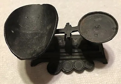 Vintage Small Mini Cast Iron Balance Scale W/scoop. Missing 4  Weights  • $12.50