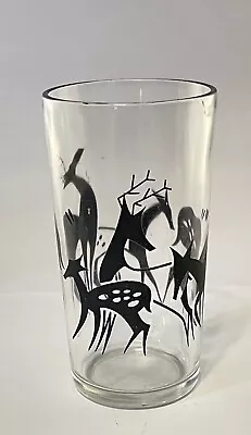 Glass Tumbler Vintage Black Gazelles Deer On Clear Glass Mid-Century • $8.99