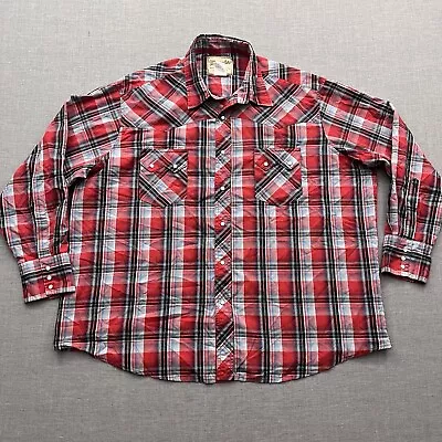 Wrangler Western Shirts Pearl Snap Mens Size XXL 2XL Red Plaid Long Sleeve • $19.95