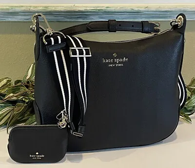 Kate Spade Rosie Shoulder Bag Larger Size Purse Coin Pouch Black Leather Stripe • £151.98