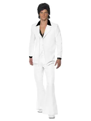 70s White Suit Costumes Mens Adult Halloween Fancy Dress Disco Fever Retro Dance • £30.95