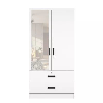 Better Home Products Grace Armoire Wardrobe With Mirror & Drawers In White • $304.32