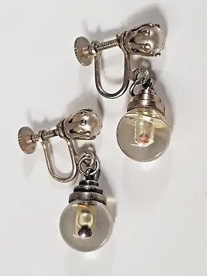 Mustard Seed Lucite Earrings Drop Faux Pearl Screw Parable Story Gold Tone Japan • $29.69
