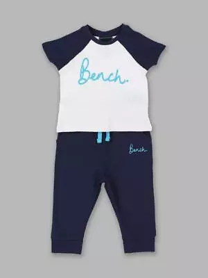 New Bench Baby Boys Girls T-Shirt & Joggers Outfit 2 Piece Navy & White Logo  • £14.95