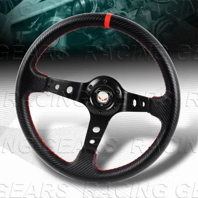 $42.95 • Buy 350mm Carbon Pvc Leather Deep Dish Drift Red Stitch 6-hole Racing Steering Wheel