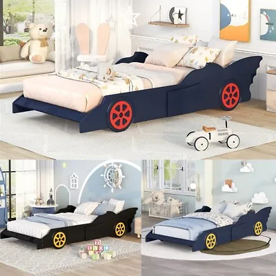 Race Car Bed For Kids Children Twin Size Car-Shaped Platform Bed With Wheels • $229.99