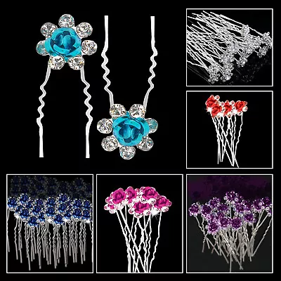 Wedding Bridal Hair Pins Accessories Diamante Rhinestone Crystal Hair Pins Clips • £5.85