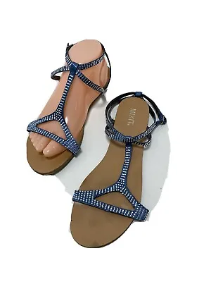 MIXIT Metallic Crystal Blue Strappy Sandal Flats Women's Size 9 • $14.60