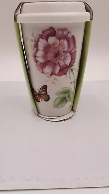 Lenox Butterfly Meadow Hydrangea 10 OZ Ceramic Thermal Travel Mug W/ Lid • £22.79