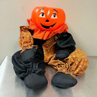 Vtg 1990s SunHill Industries HALLOWEEN Plastic Pumpkin Candy Pail Harlequin Doll • $58.95