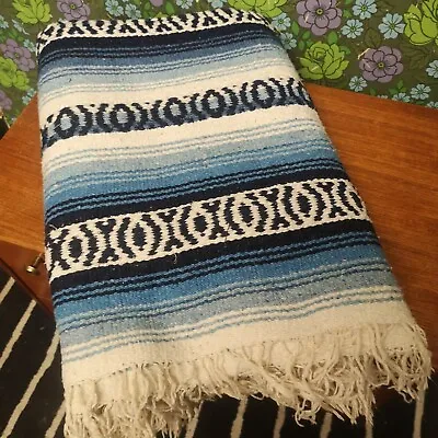 £24.99 • Buy Large Blue Mexican Woven Stripy Falsa Yoga Beach/Picnic Blanket / Throw