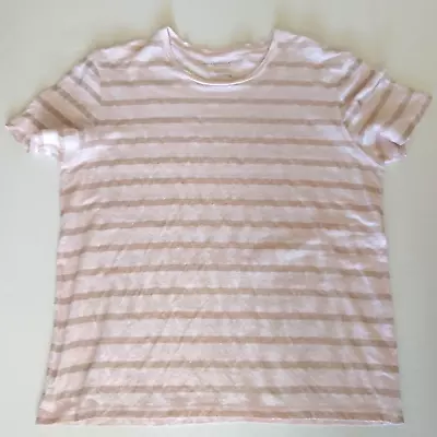 Majestic Filatures Sz 3  Medium Linen Mix Cropped Tshirt V Neck Pink Gold Stripe • $20