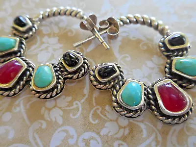 $68 • Buy Sterling Silver Barse Turquoise Onyx Hoop Earrings  40M44