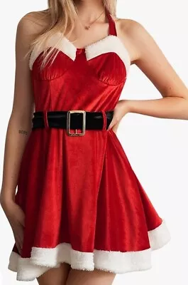 NWT ZAFUL Women's Sexy Off Shoulder Velvet Back Lace Up Vintage Christmas Dress • $12.99