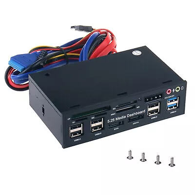 5.25  PC Front Panel Dashboard Media USB 3.0 Hub Audio Esata SATA Card Reader P • £36.59