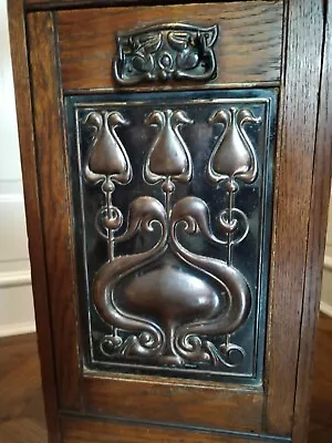 Arts And Crafts Oak Podium - Coal Box - With Copperised Panel • £85