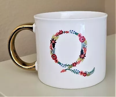 OPALHOUSE Mug MONOGRAM Q Letter Flowers Porcelain Gold Handle 16 Oz 2018 • $5.57