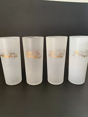 4 Semi Truck Frosted Tumblers Glasses  Mid-Century Modern Gold Vehicles • $15