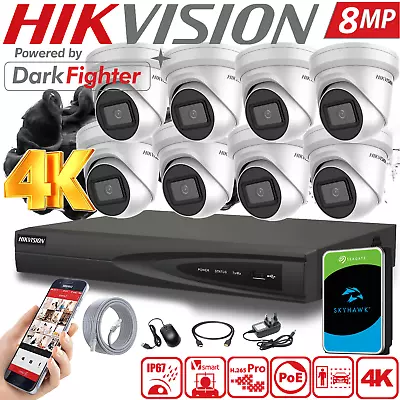 Hikvision 8mp Ip Poe Camera System Darkfighter 4k Cctv Outdoor Nvr 4ch 8ch Kit • £208.08