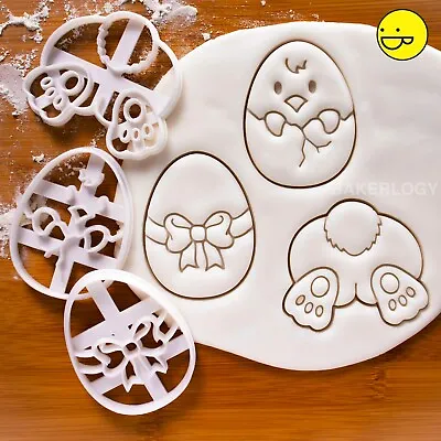 Set Of 3 Easter Cookie Cutters: Bunny Butt Egg Chick Cute Pascha Day Hunt Diy • $24.90