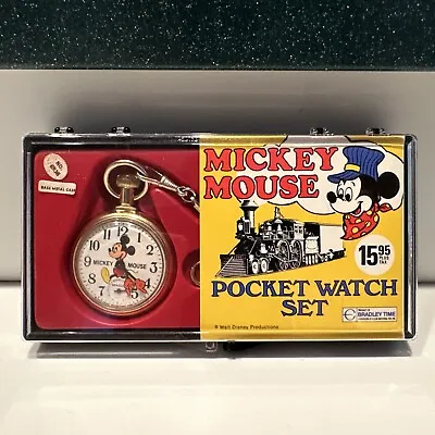 Vintage Mickey Mouse Bradley Pocket Watch Set - Box Included - Working - Train • $239.99