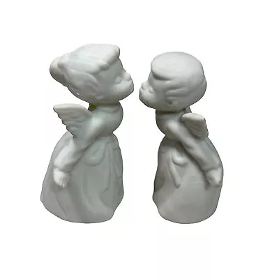 Vintage White Kissing Angels Figurines Japan Bisque Porcelain 3.5  • $16.99