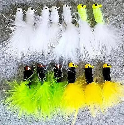 (Lot Of 13) Kingfisher Crappie Jigs 1/16oz Chenille Body Marabou Feather CRAPPIE • $9.79