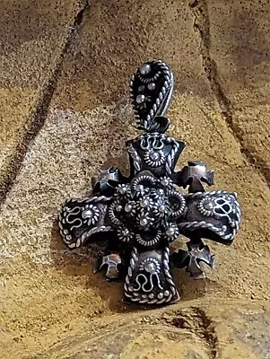 Vintage Sterling Silver Cross Pendant Mexico Jerusalem Maltese Cross Very Ornate • $89.95