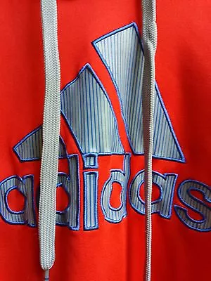 ADIDAS Large Red Blue Striped Logo Hoodie Sport Pullover Cinch Cord Jacket L • $29.99