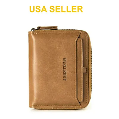 Men's Men DT Leather Bifold Credit ID Card Hold Wallet Zipper Coin Pocket Purse • $10.99