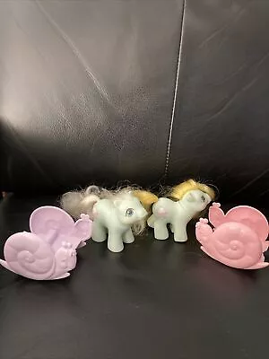 Vintage My Little Pony G1 Newborn Twins Jangles & Tangles Snail Rockers Babies • $89.99