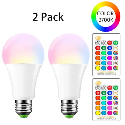 E26 LED Light Bulbs RGB Color Changing 15W A19 Warm White With Remote 2 Pack • $10.99